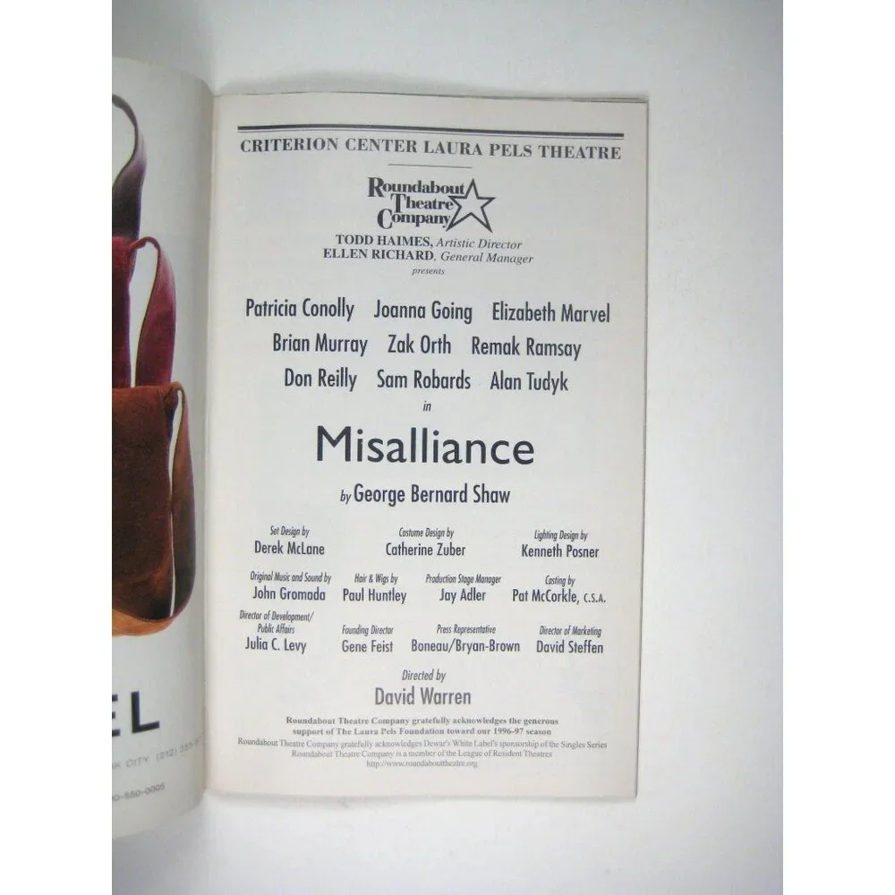 Misalliance Playbill Shaw Roundabout Theatre October 1997 Don Reilly Alan Tudyk - Picture 3 of 6